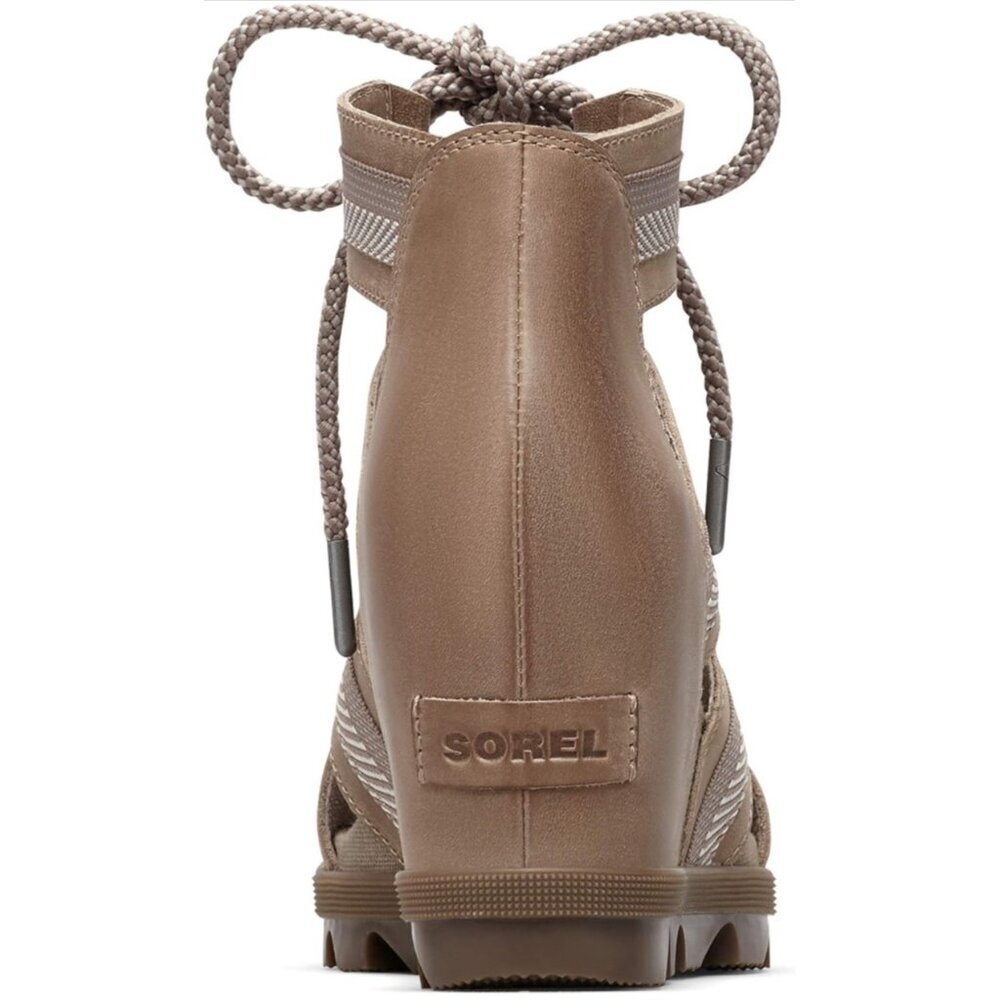 Sorel Joanie ll Lace Webbing Ash Brown Open Toe Cut Out Wedge Heel Sandal 8 - Picture 2 of 7